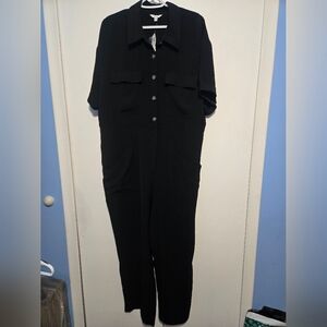 Reitmans Classic Black Button-Front Jumpsuit‎